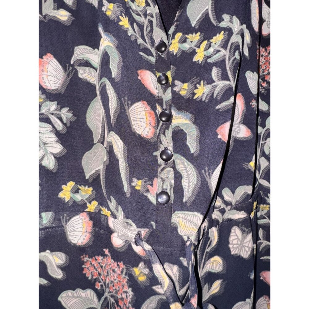 a new day Womens Floral Sleeveless Dress XL Navy With Ruffled Hem & Tie Waist - Picture 4 of 6